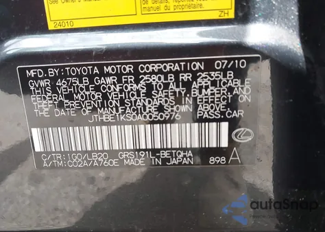 2010 Lexus Gs 350 z USA, uszkodzony, nr VIN JTHBE1KS0A0050976